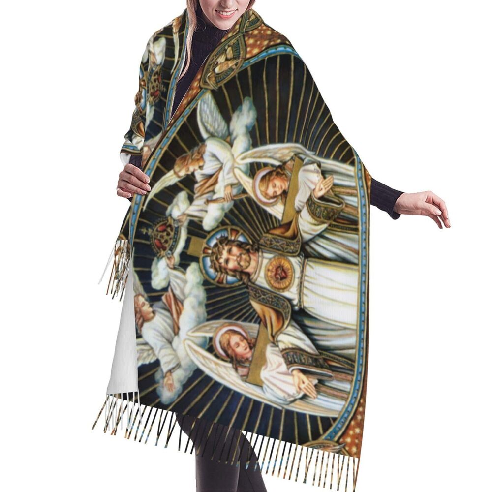6654 Jesus Tassel Scarf For Women Girls Fashion Large Scarfs